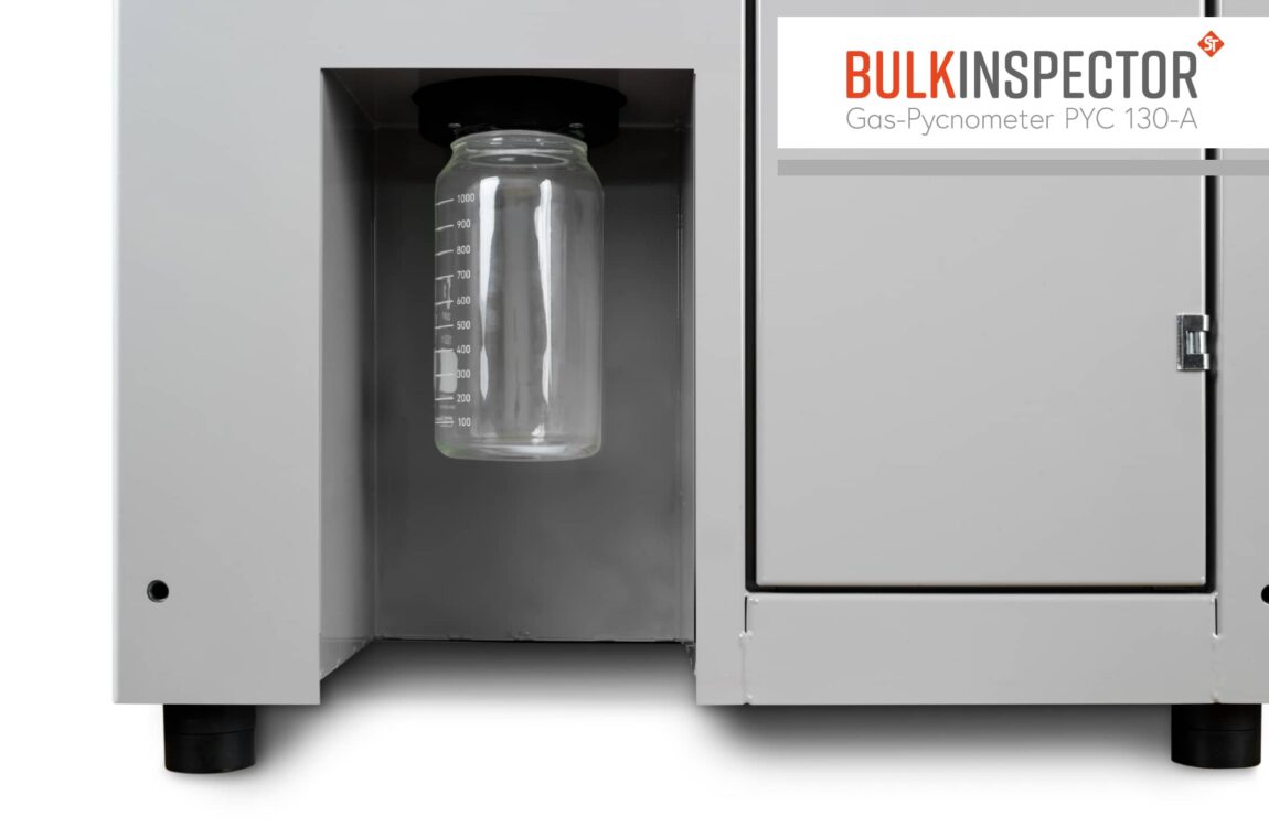 Side view of the BULKINSPECTOR, you can see an empty waste container into which the analyzed sample is disposed.